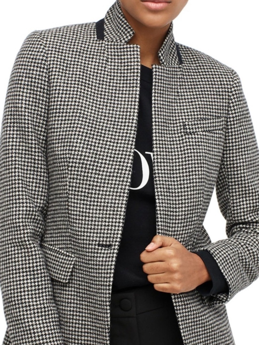 J. Crew Regent Houndstooth Wool Blazer Coat Black Ivory Size 16